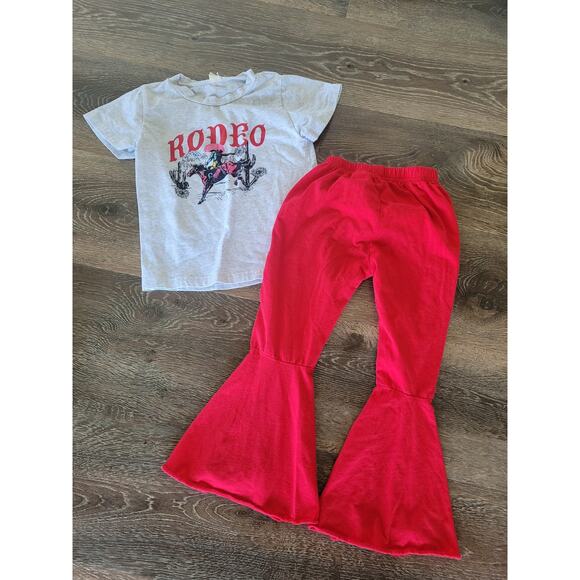 boutique Other - Boutique Toddler‎ Girl Rodeo Bell Bottoms Outfit Western size 110 4t #5